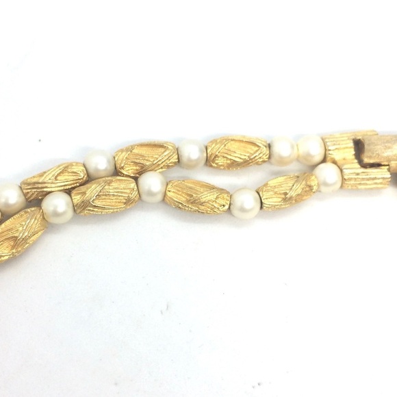 VINTAGE MID CENTURY MODERN MCM NECKLACE BRUSHED GOLD TONE PEARL DOUBLE STRAND - Picture 11 of 16